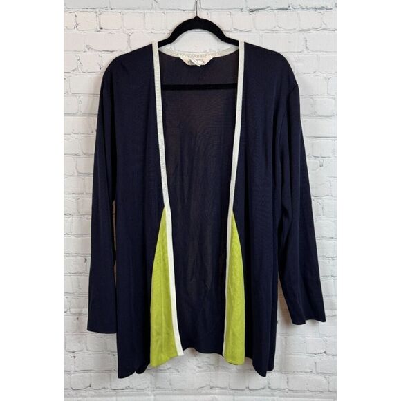 MISOOK blue green white open front knit cardigan blazer size XL - Picture 1 of 6